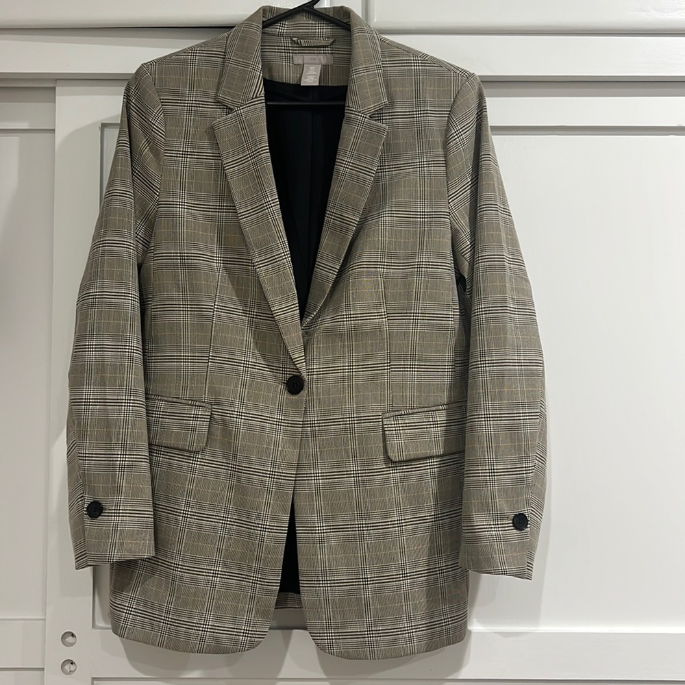H&M Single breasted oversized blazer in plaid